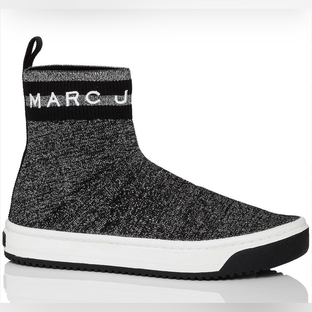Marc Jacobs Dart Sock Sneakers in a metallic black & silver knit fabric